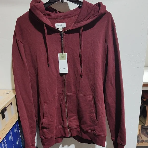 Men's Burgundy Zip-Up Hoodie,Size: XL, Nwt - Picture 1 of 8